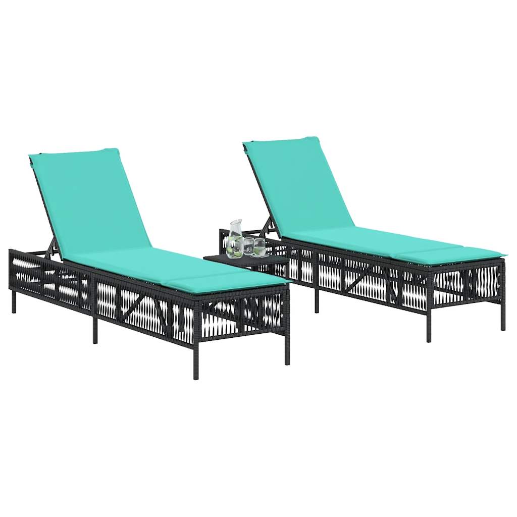 vidaXL Ligstoelen 2 stuks met tafel Zwart Poly Rotan