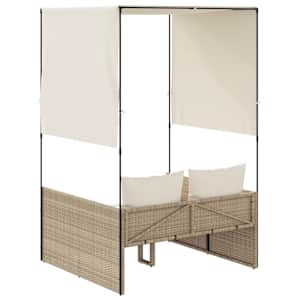 Dvojité lehátko se střechou a závěsy béžové polyratan - obrázek 5