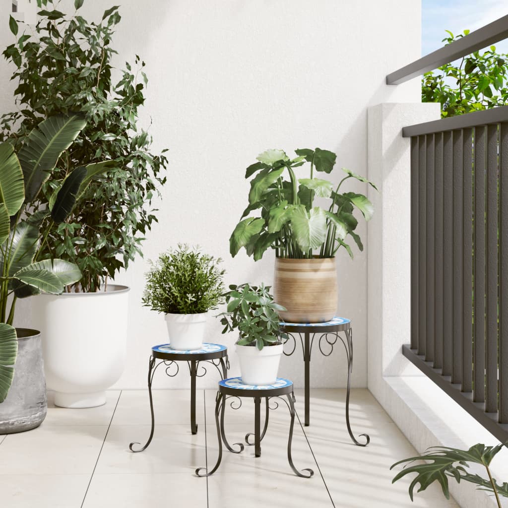 vidaXL Plantenstandaards 3 st keramiek blauw en wit afbeelding