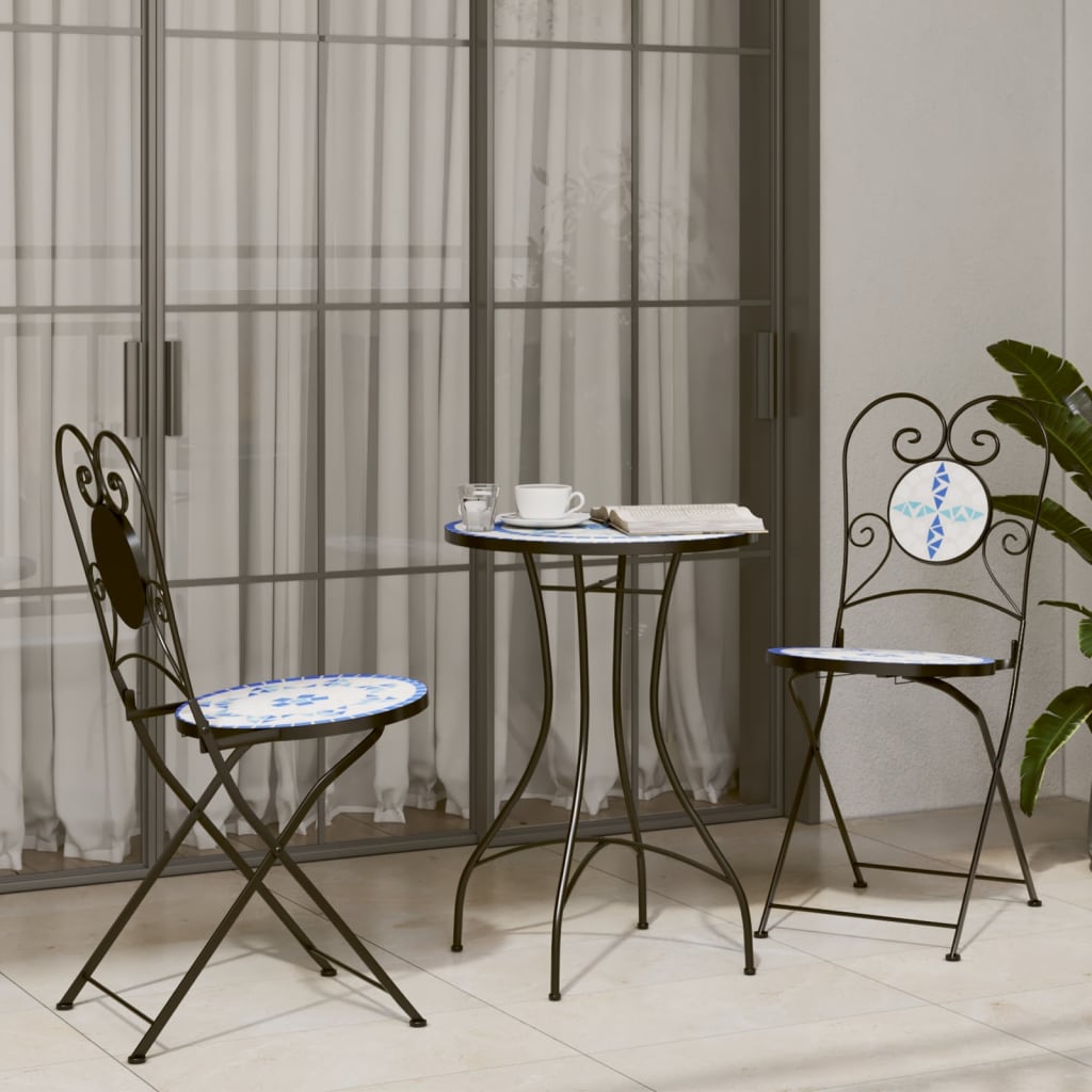vidaXL Mozaikový bistro stolík, modro biely Ø50x70 cm, keramika