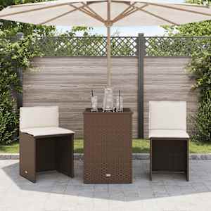3dílný bistro set s poduškami hnědý polyratan - obrázek 3