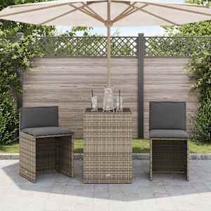 3dílný bistro set s poduškami šedý polyratan - obrázek 3