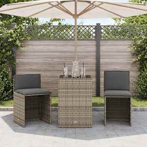 3dílný bistro set s poduškami béžový polyratan - obrázek 3