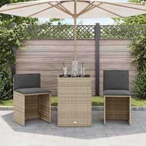 3dílný bistro set s poduškami světle šedý polyratan - obrázek 3