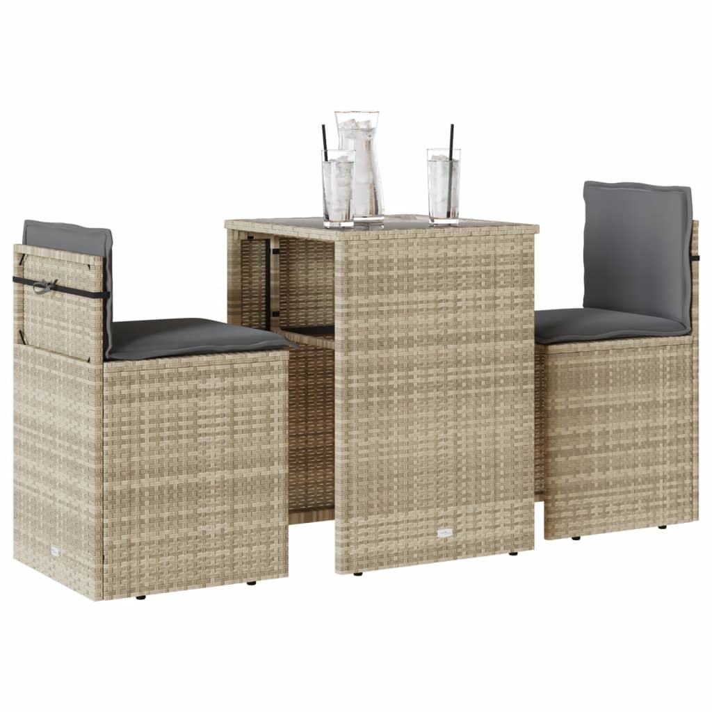 vidaXL 3-tlg. Bistro-Set mit Kissen Hellgrau Poly Rattan