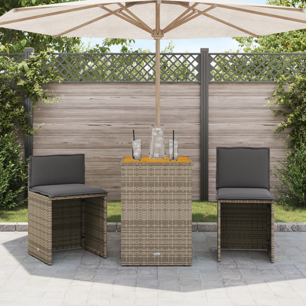 vidaXL 3-delige Bistroset met kussens poly rattan grijs afbeelding
