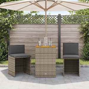 3dílný bistro set s poduškami šedý polyratan - obrázek 3