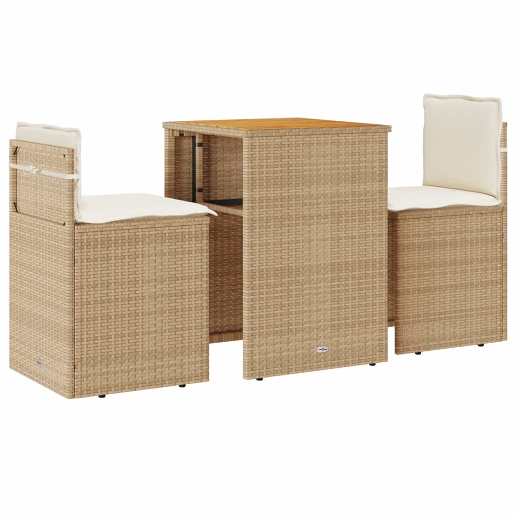 Thumbnail - vidaXL 3-tlg. Bistro-Set mit Kissen Beige Poly Rattan