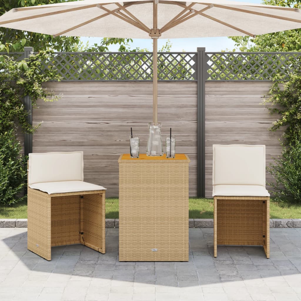 vidaXL 3-delige Bistroset met kussens poly rattan beige afbeelding