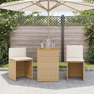 3dílný bistro set s poduškami béžový polyratan - obrázek 3
