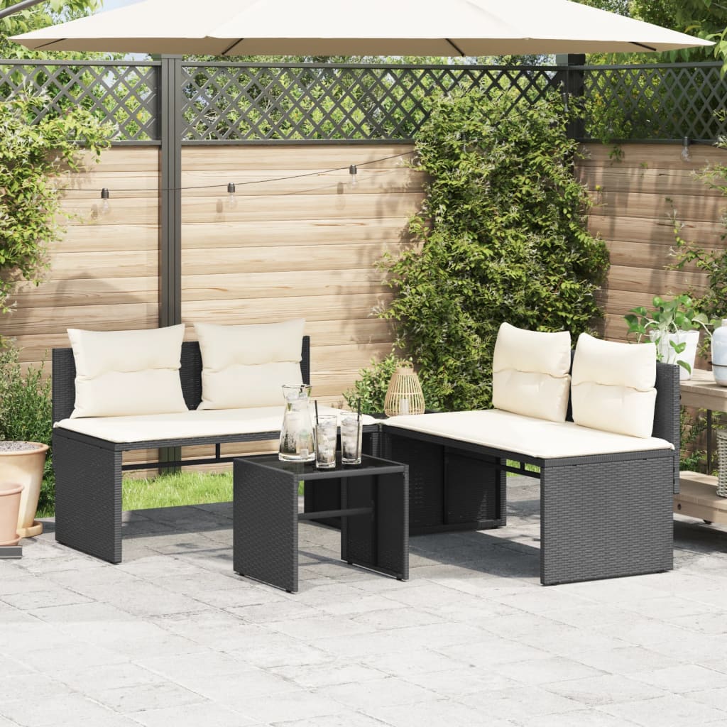vidaXL 4-delige Loungeset met kussens poly rattan zwart afbeelding