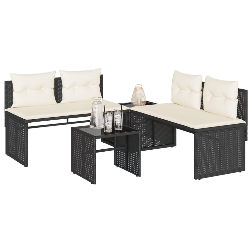 vidaXL 4-tlg. Garten-Sofagarnitur mit Kissen Schwarz Poly Rattan