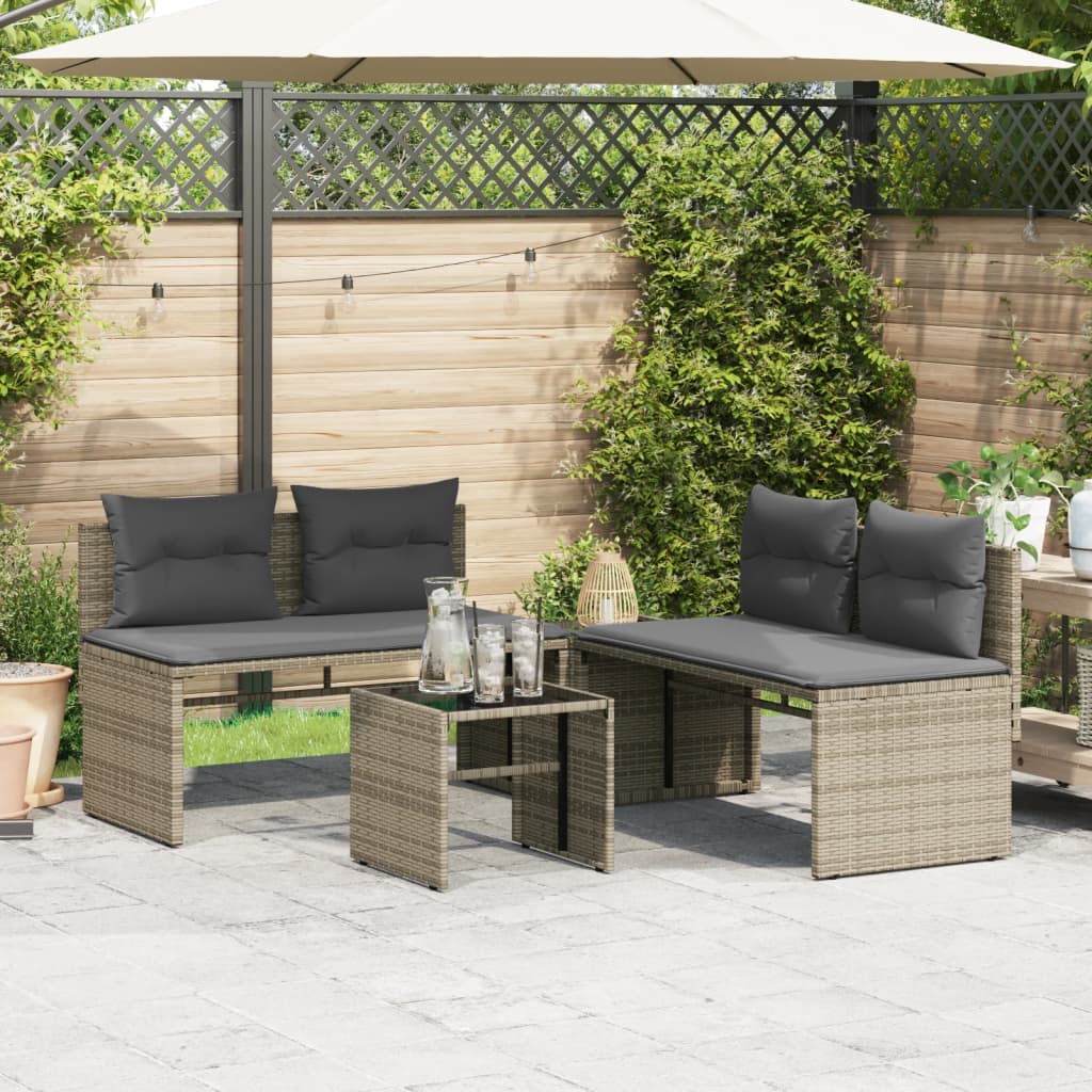 vidaXL 4-delige Loungeset met kussens poly rattan grijs afbeelding
