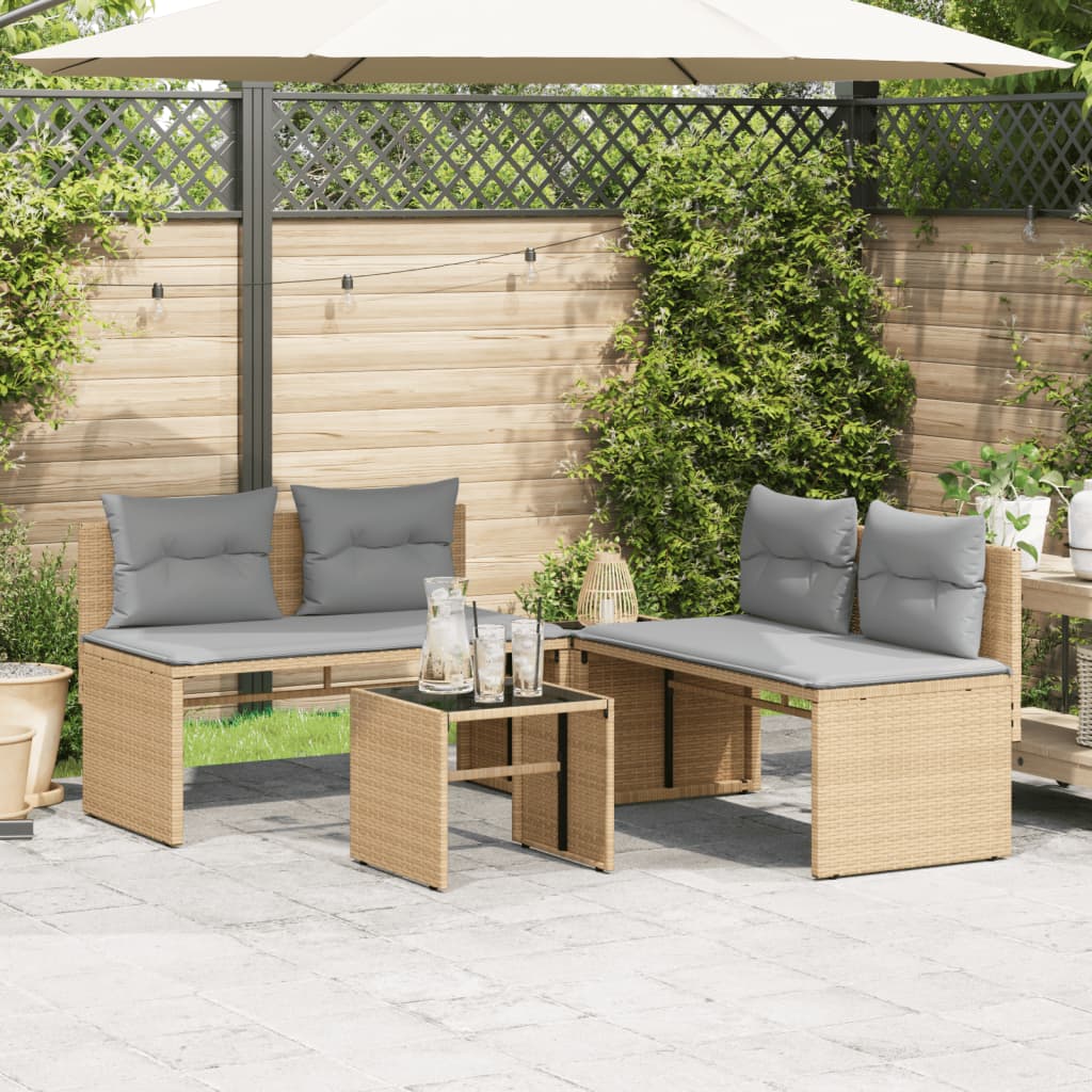 vidaXL 4-delige Loungeset met kussens poly rattan beige afbeelding