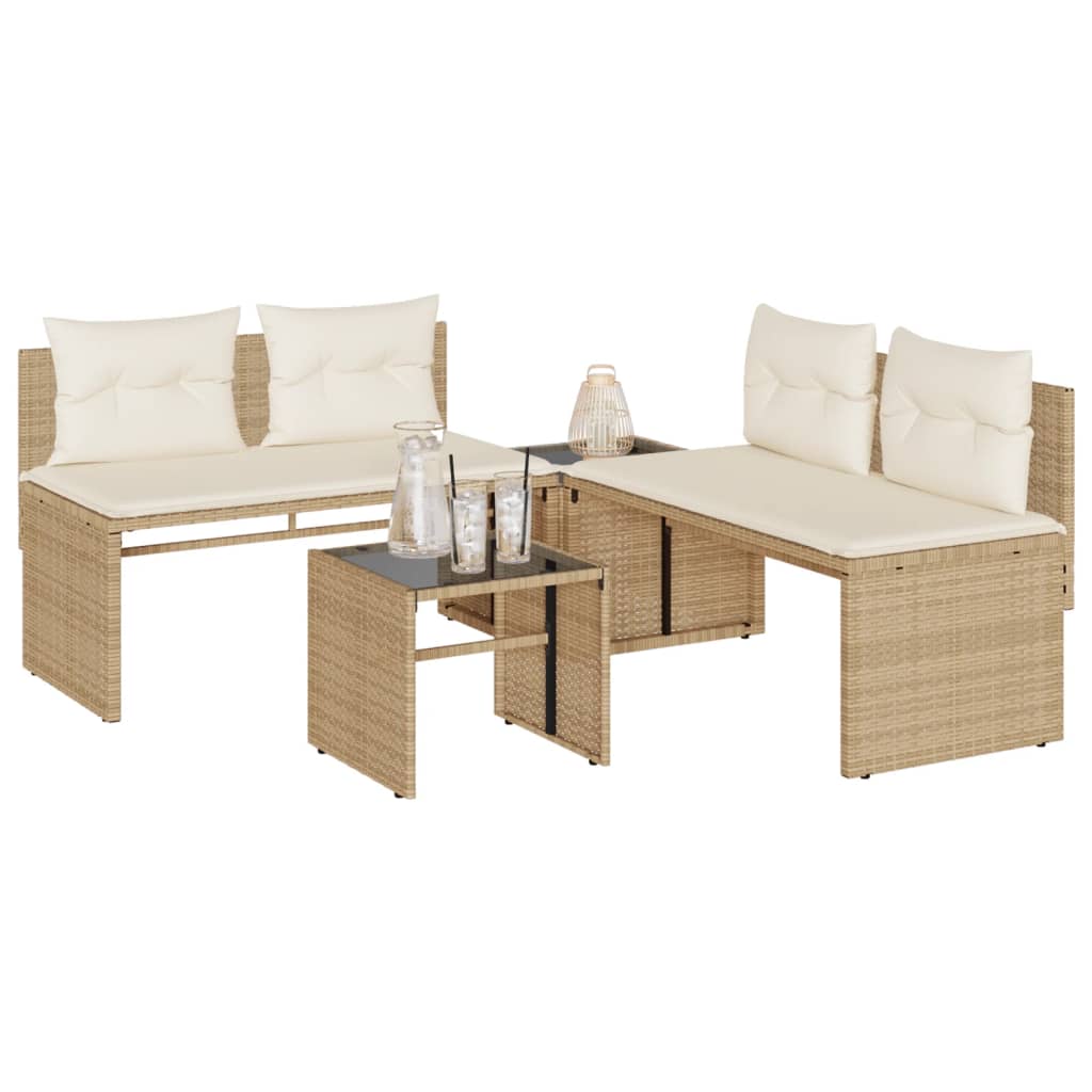 vidaXL 4-tlg. Garten-Sofagarnitur mit Kissen Beige Poly Rattan