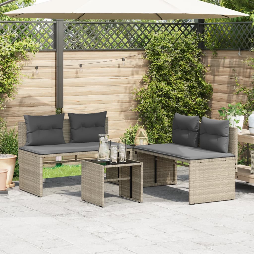 vidaXL 4-delige Loungeset met kussens poly rattan lichtgrijs afbeelding