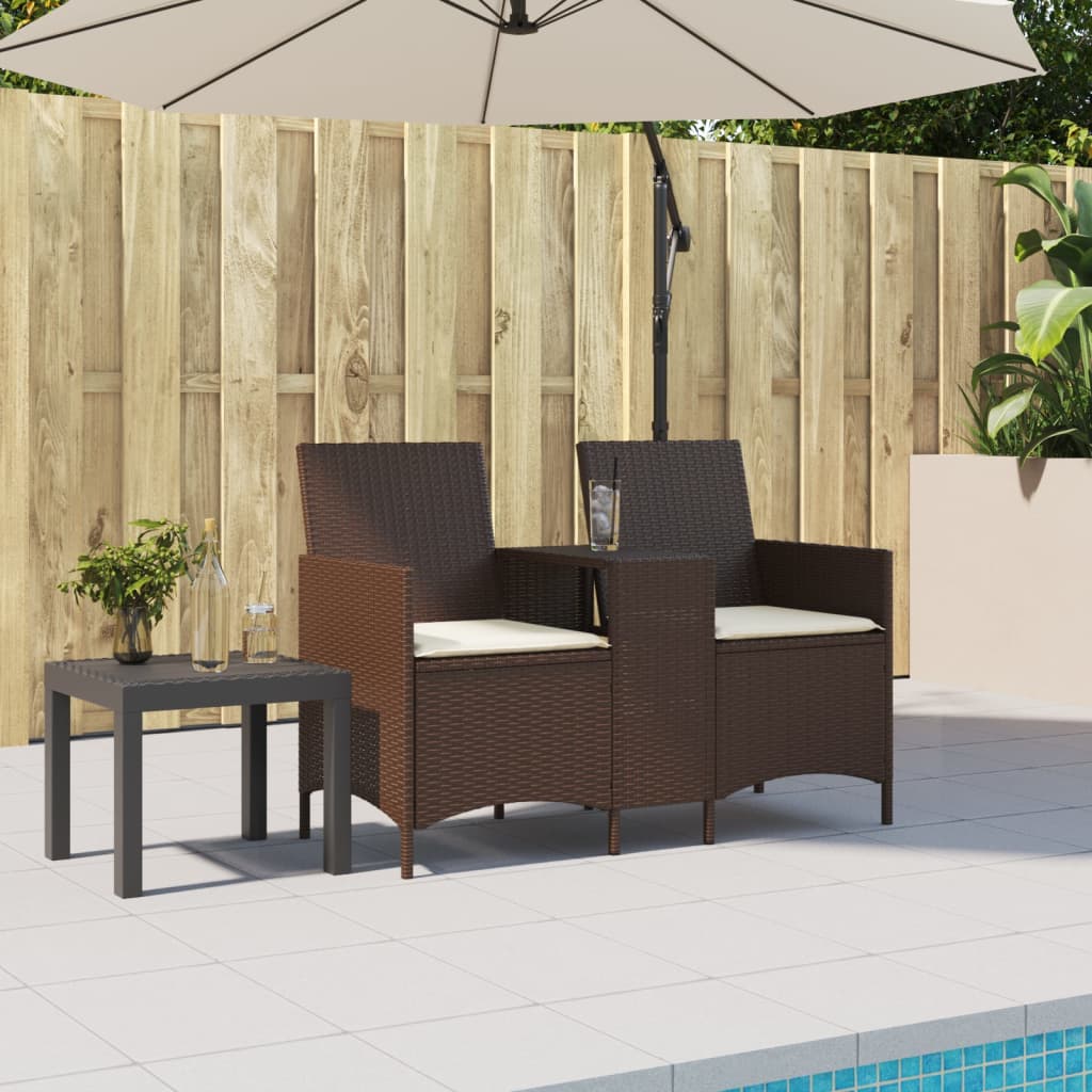 Thumbnail - vidaXL Gartensofa 2-Sitzer mit Tisch und Kissen Braun Poly Rattan