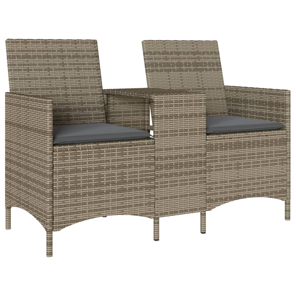Thumbnail - vidaXL Gartensofa 2-Sitzer mit Tisch und Kissen Grau Poly Rattan