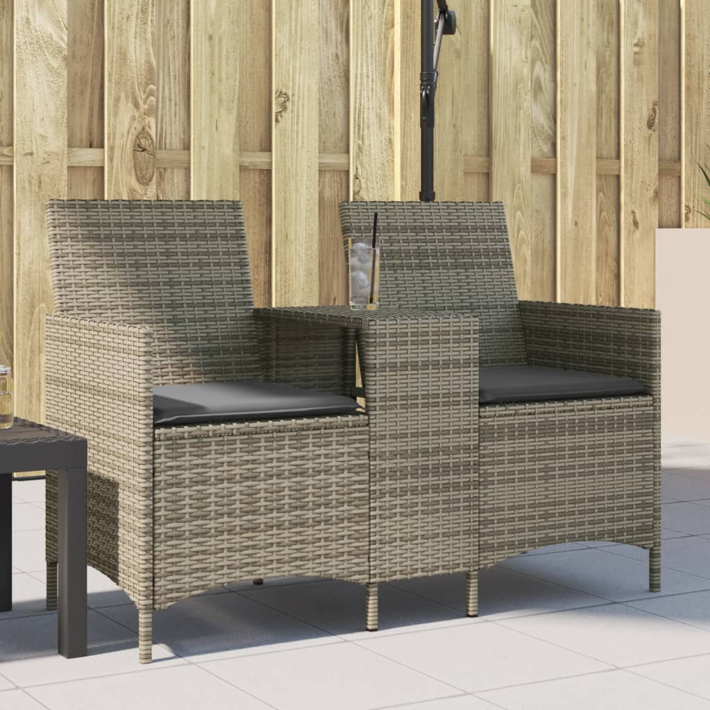 Thumbnail - vidaXL Gartensofa 2-Sitzer mit Tisch und Kissen Grau Poly Rattan
