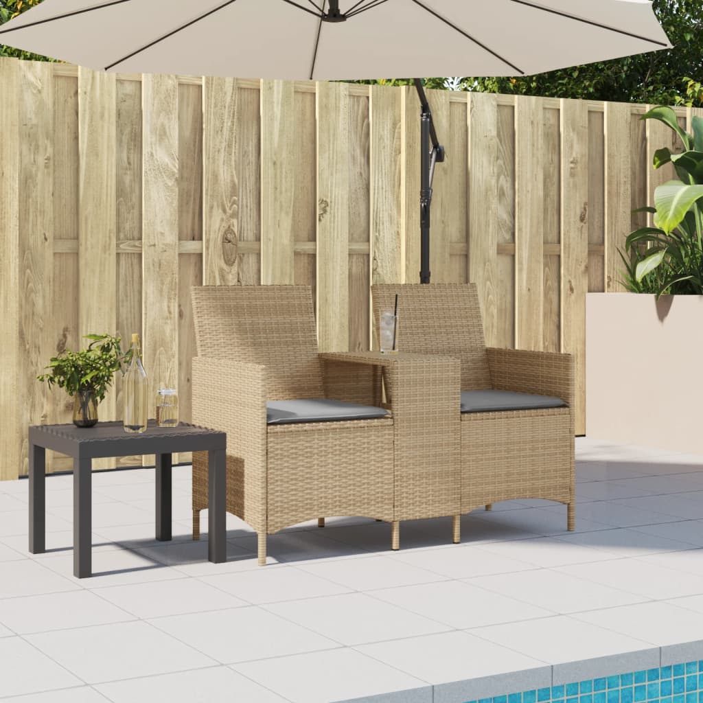 Thumbnail - vidaXL Gartensofa 2-Sitzer mit Tisch und Kissen Beige Poly Rattan