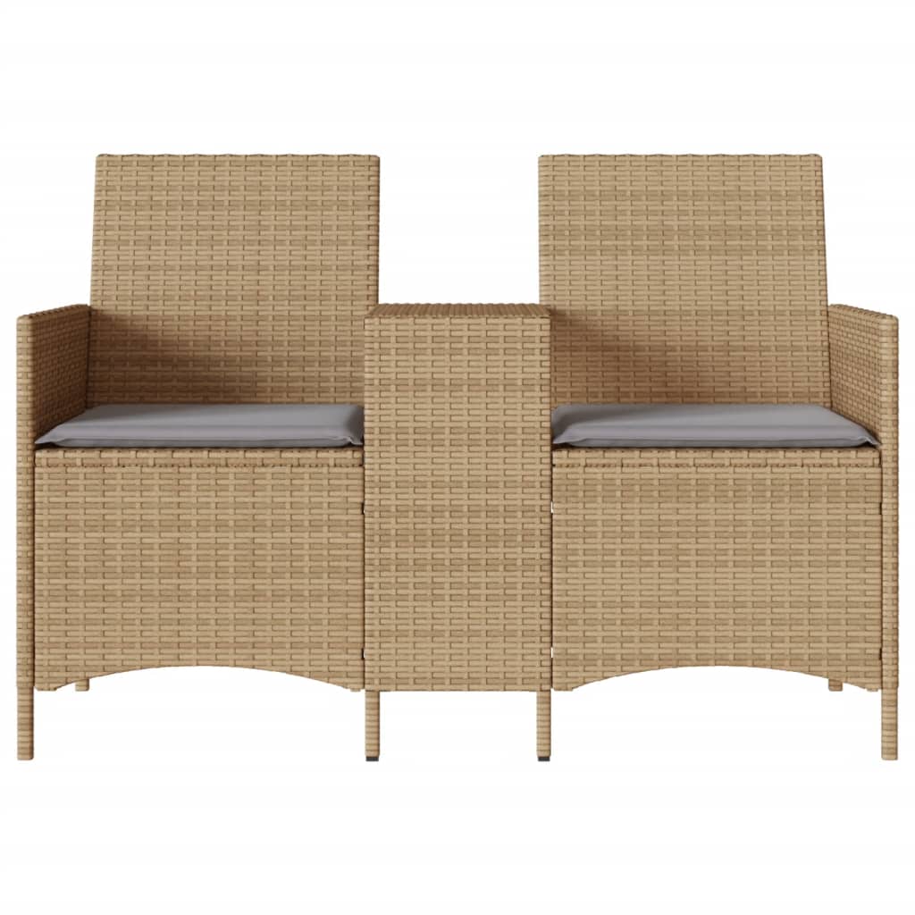 Thumbnail - vidaXL Gartensofa 2-Sitzer mit Tisch und Kissen Beige Poly Rattan
