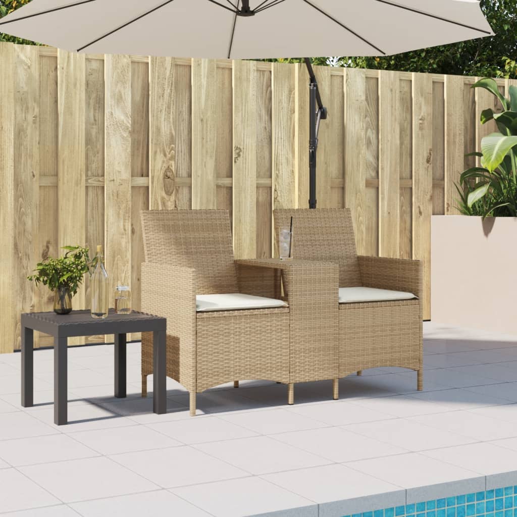 Thumbnail - vidaXL Gartensofa 2-Sitzer mit Tisch und Kissen Beige Poly Rattan