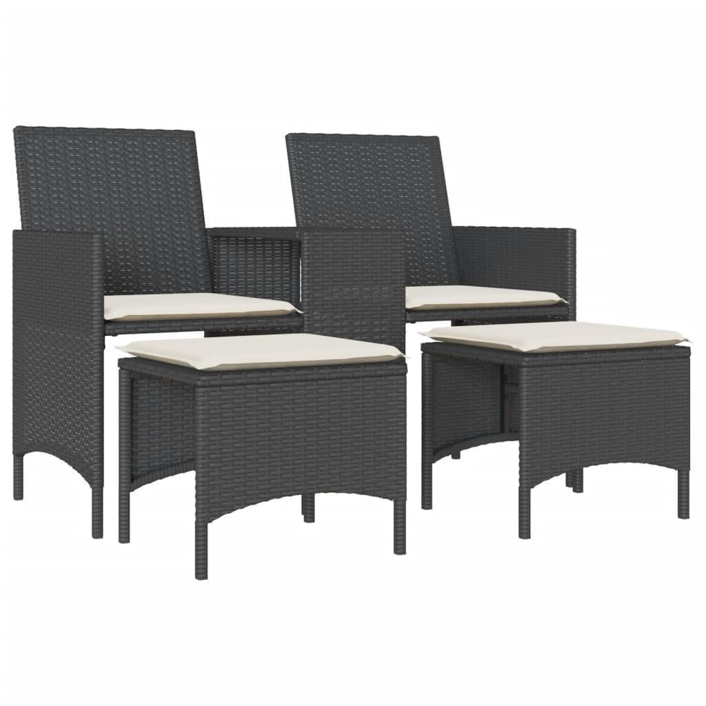 Thumbnail - vidaXL Gartensofa 2-Sitzer mit Tisch und Hockern Schwarz Poly Rattan