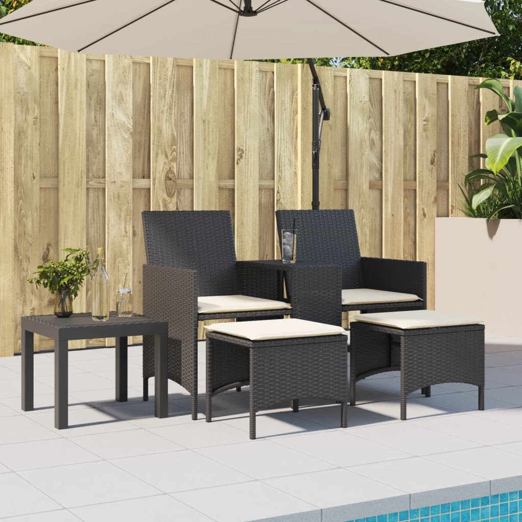 Thumbnail - vidaXL Gartensofa 2-Sitzer mit Tisch und Hockern Schwarz Poly Rattan