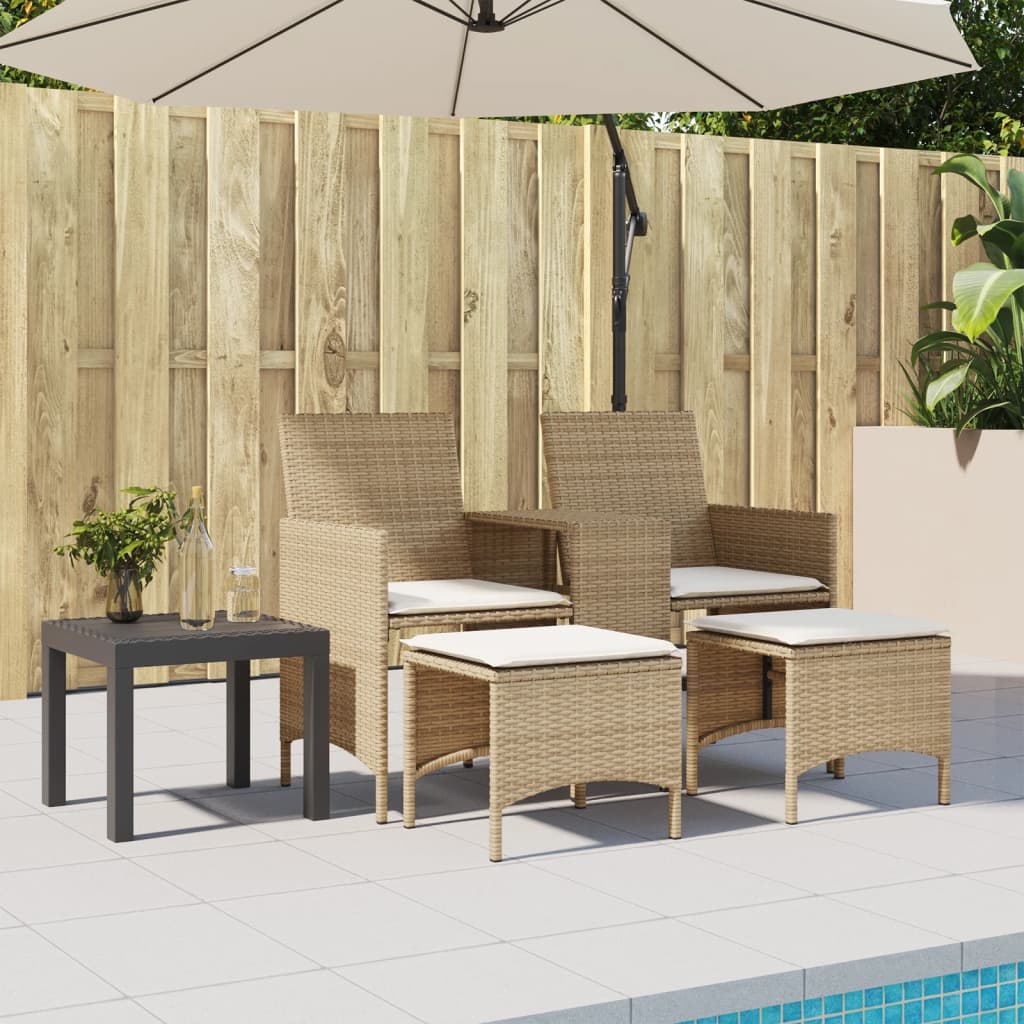 Thumbnail - vidaXL Gartensofa 2-Sitzer mit Tisch und Hockern Beige Poly Rattan