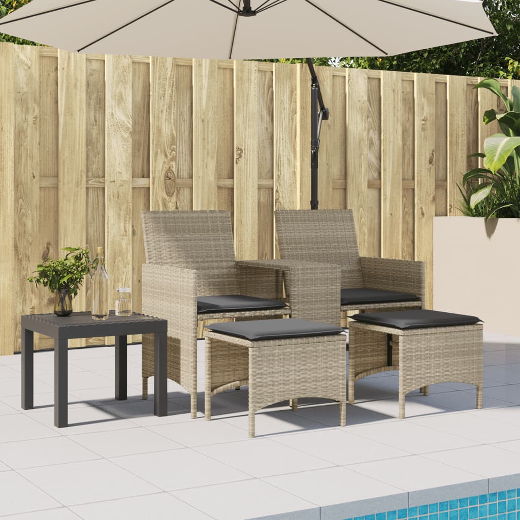 Thumbnail - vidaXL Gartensofa 2-Sitzer mit Tisch und Hockern Hellgrau Poly Rattan