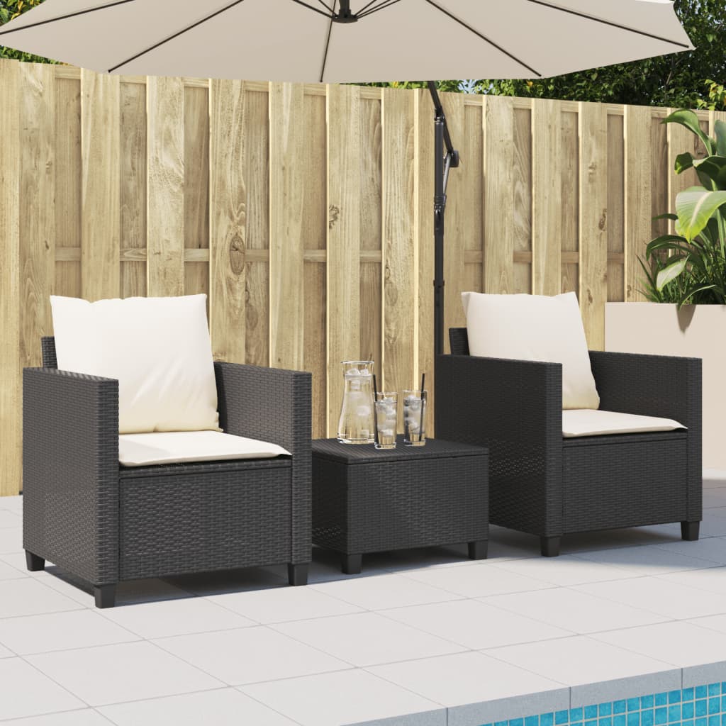 vidaXL 3 részes fekete polyrattan bisztrógarnitúra párnával