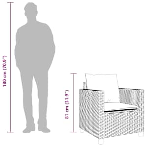 3dílný bistro set s poduškami černý polyratan - obrázek 12