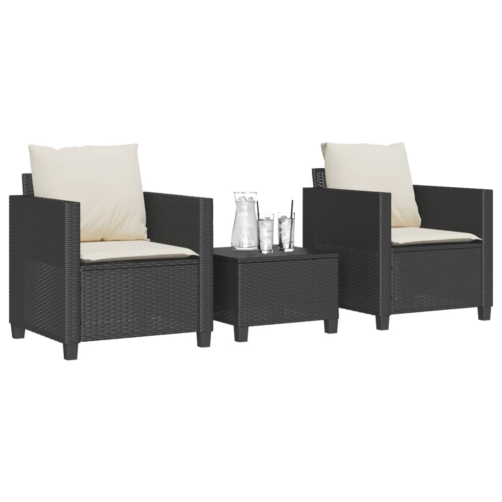 vidaXL 3-tlg. Bistro-Set mit Kissen Schwarz Poly Rattan