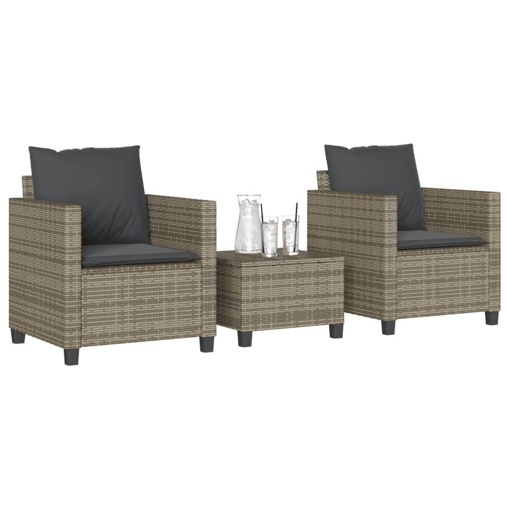 vidaXL 3-tlg. Bistro-Set mit Kissen Grau Poly Rattan