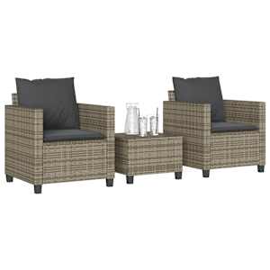 Bistro garnitura 3-delna z blazinami siv poli ratan