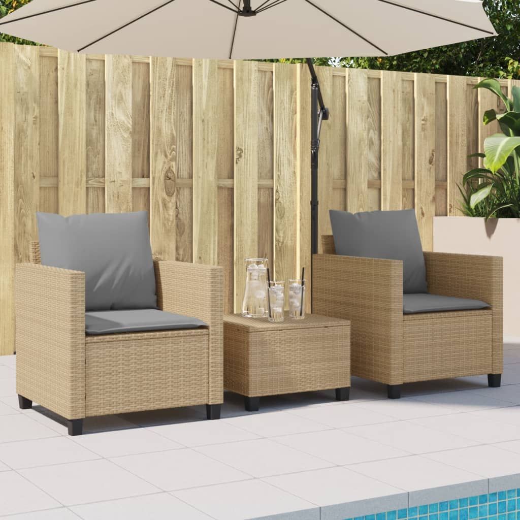 vidaXL 3-delige Bistroset met kussens poly rattan beige afbeelding