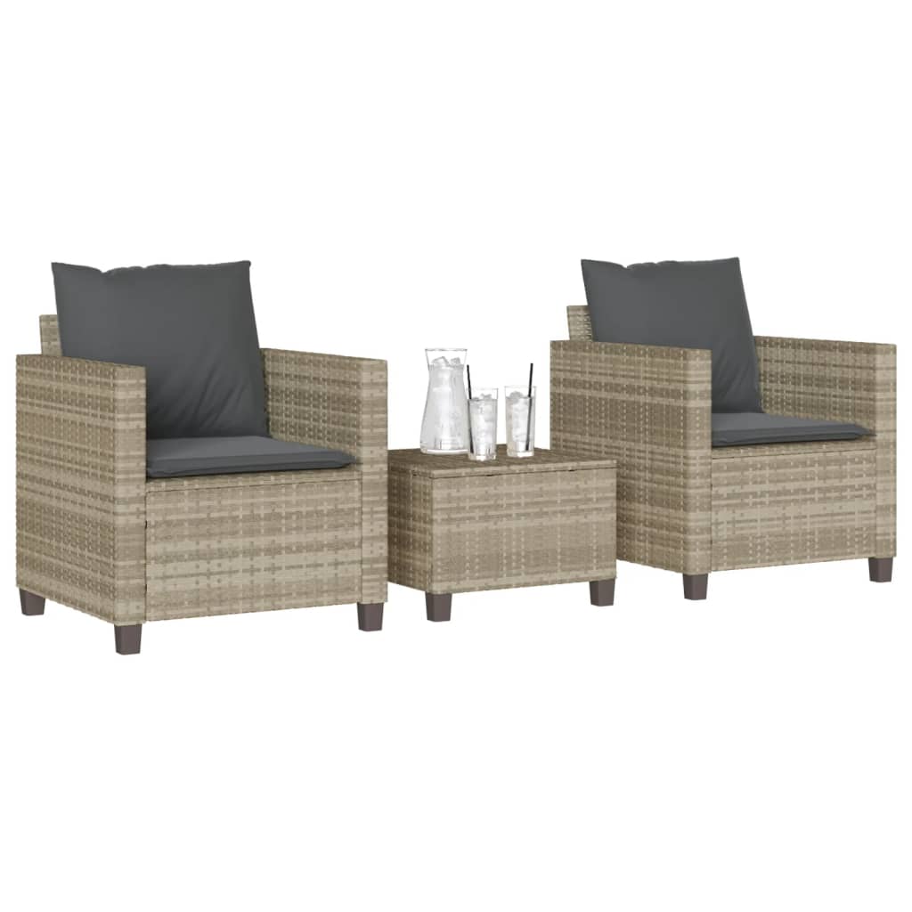 vidaXL 3-tlg. Bistro-Set mit Kissen Hellgrau Poly Rattan