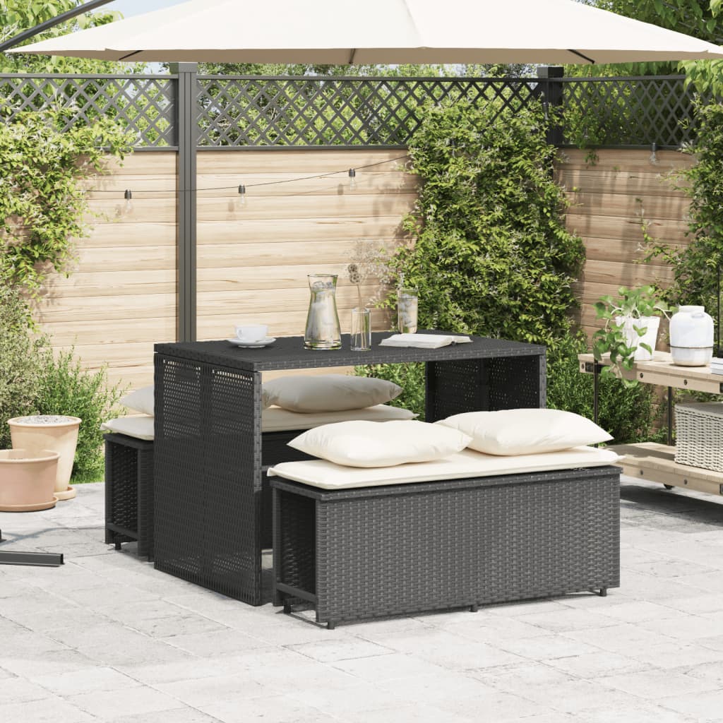 vidaXL 3-delige Tuinset met kussens poly rattan zwart afbeelding