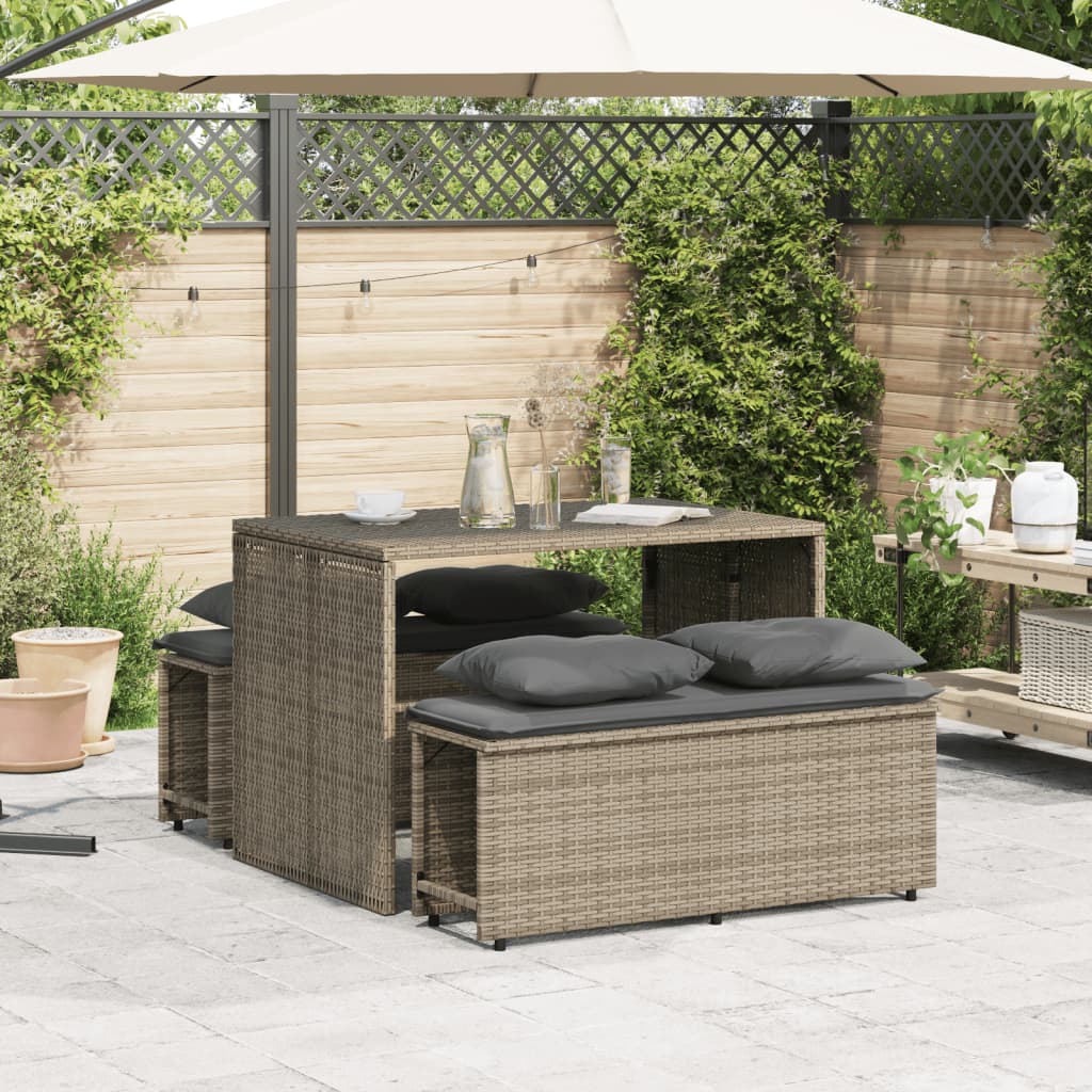 Thumbnail - vidaXL 3-tlg. Garten-Essgruppe mit Kissen Grau Poly Rattan
