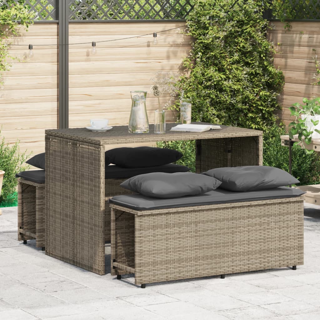 vidaXL 3-tlg. Garten-Essgruppe mit Kissen Grau Poly Rattan