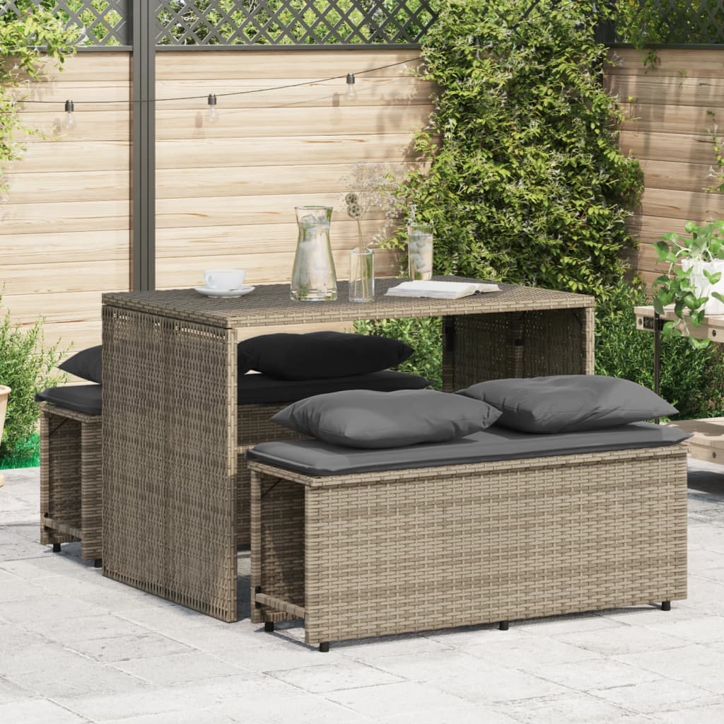 vidaXL Set mobilier de grădină cu perne, 3 piese, gri, poliratan
