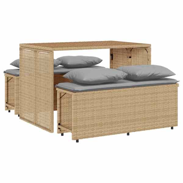 vidaXL 3-osaline aiam&ouml;&ouml;bli komplekt patjadega, beež, pol&uuml;rotang