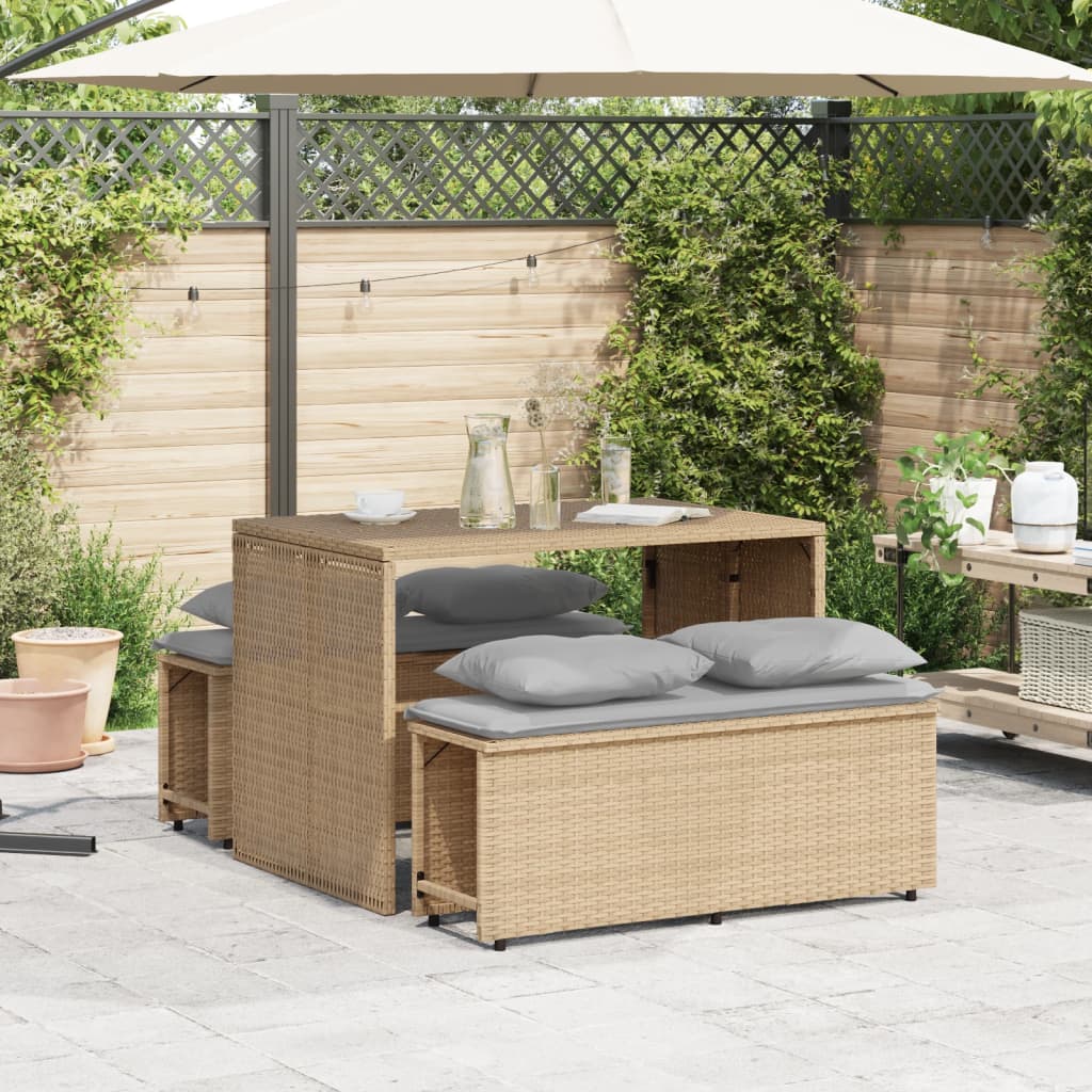Thumbnail - vidaXL 3-tlg. Garten-Essgruppe mit Kissen Beige Poly Rattan