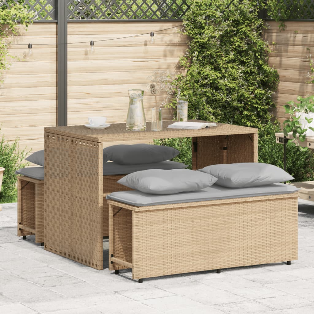 vidaXL 3-tlg. Garten-Essgruppe mit Kissen Beige Poly Rattan