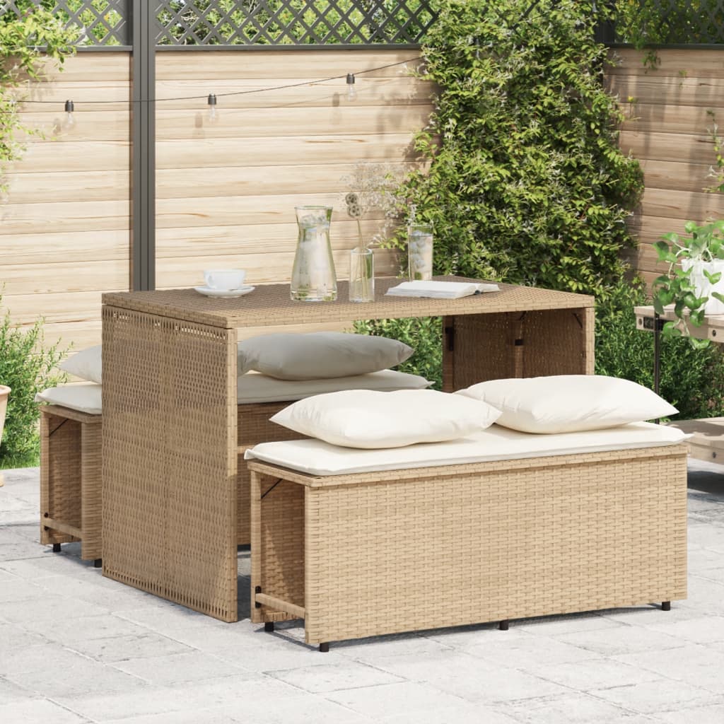 vidaXL 3-tlg. Garten-Essgruppe mit Kissen Beige Poly Rattan