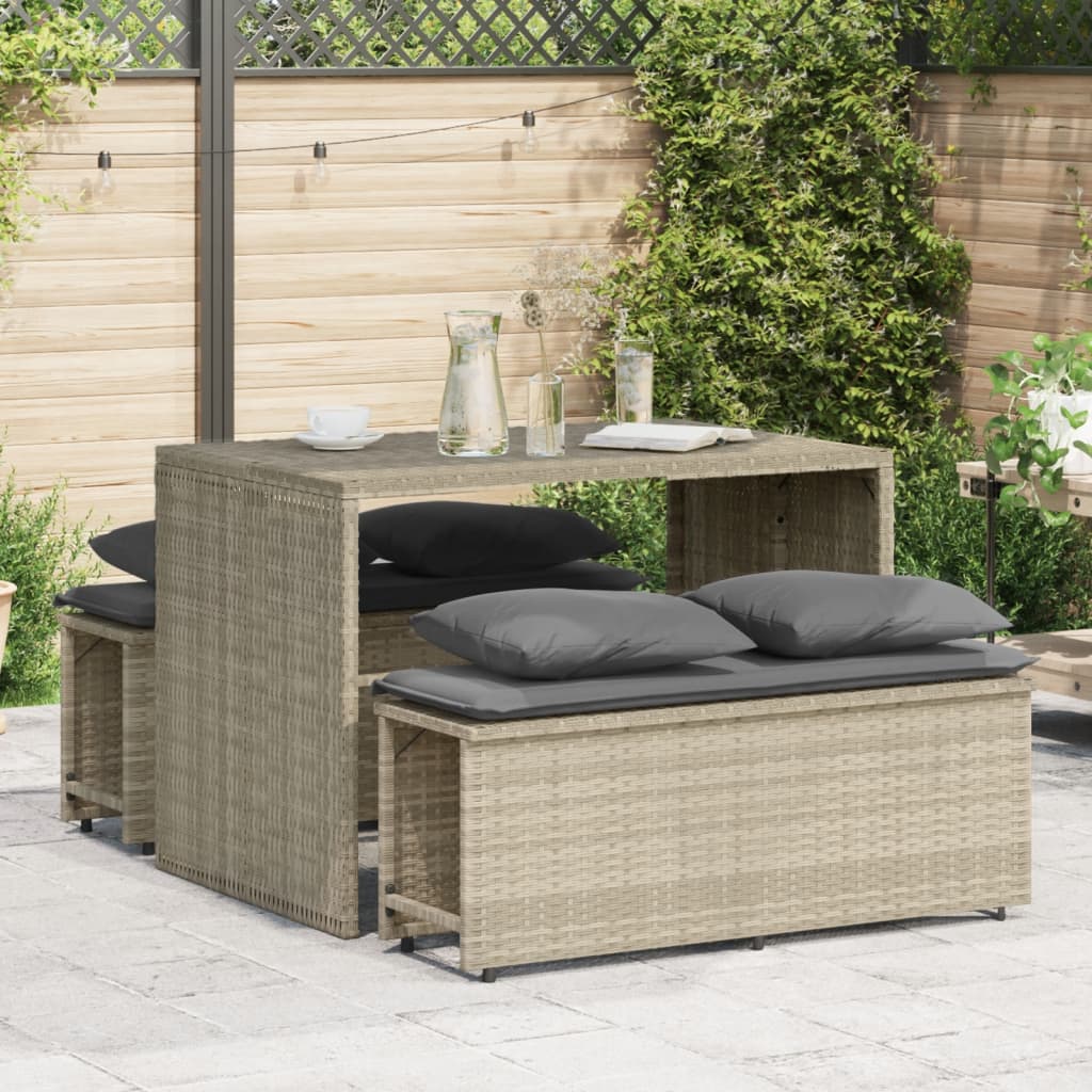 vidaXL 3-tlg. Garten-Essgruppe mit Kissen Hellgrau Poly Rattan