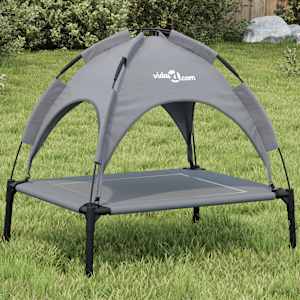 Pelíšek pro psy se stříškou antracit oxfordská tkanina a ocel - obrázek 1
