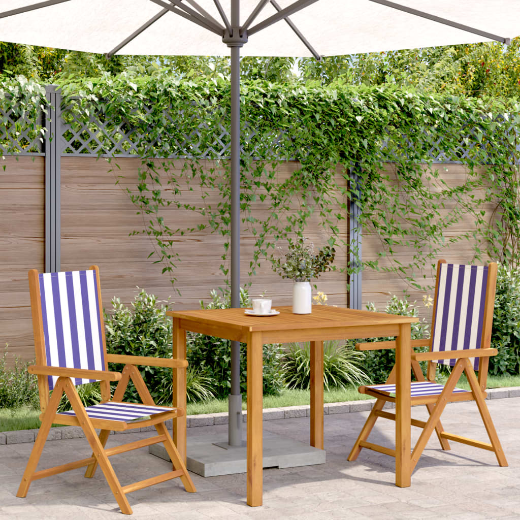 vidaXL Tuinstoelen 2 st massief acaciahout en stof blauw en wit afbeelding