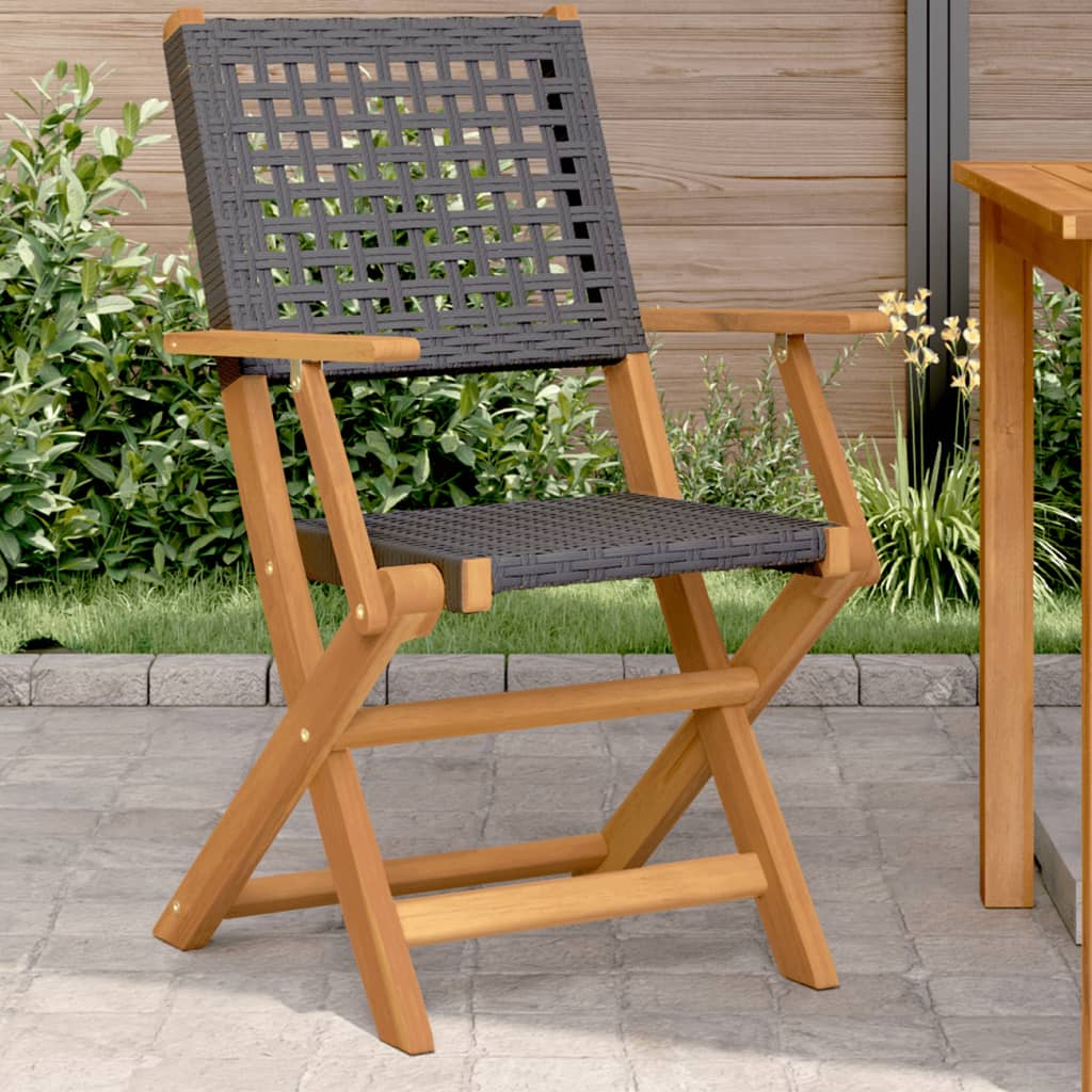 vidaXL Gartenstühle 2 Stk. Schwarz Massivholz Akazie und Poly Rattan