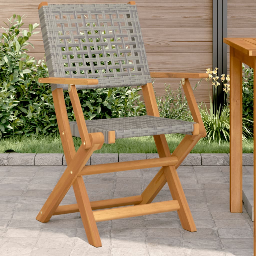 vidaXL Gartenstühle 2 Stk. Grau Massivholz Akazie und Poly Rattan